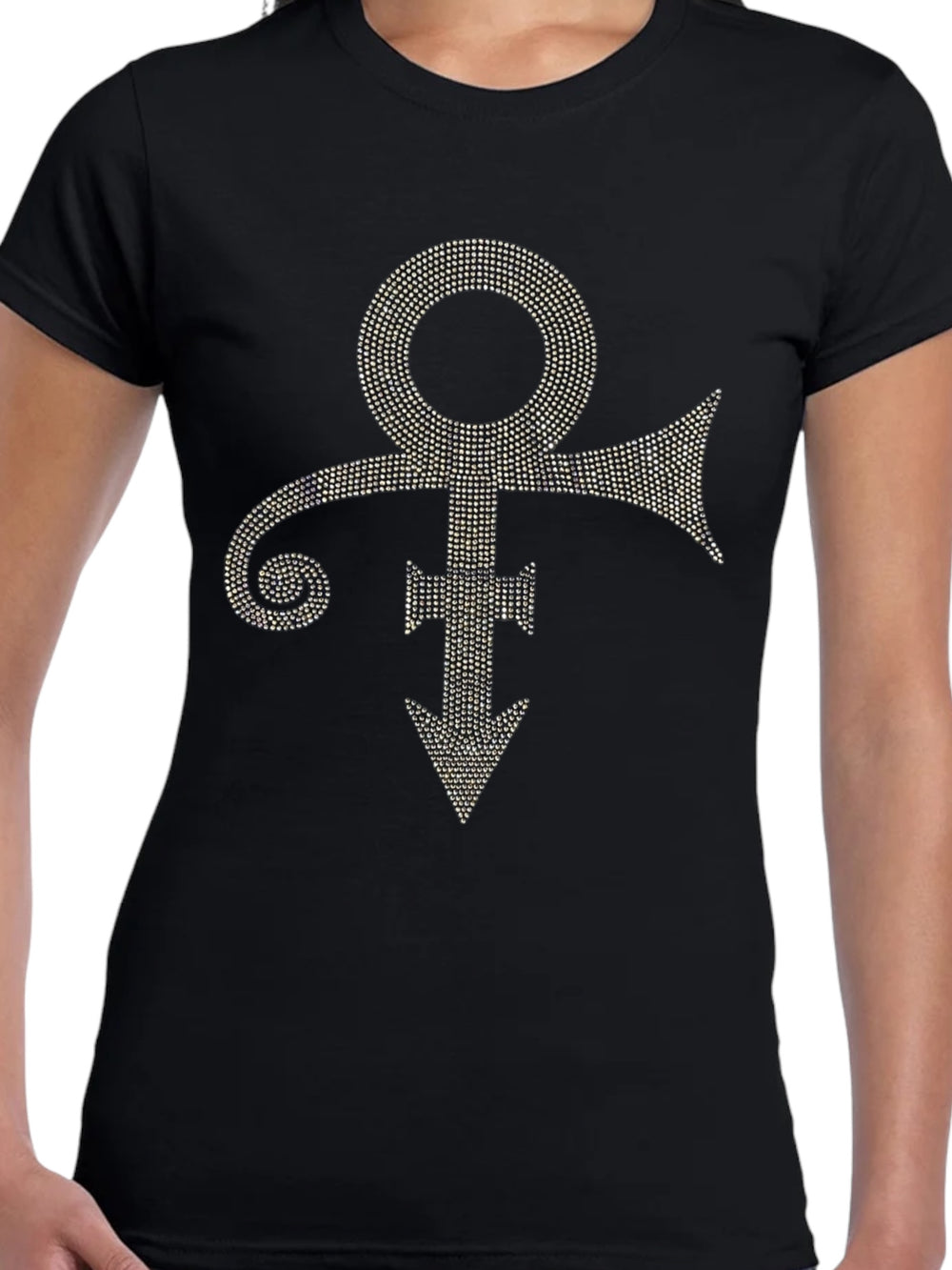 Prince – Official GOLD Love Symbol Diamante Ladies Slim Fit T-Shirt NEW